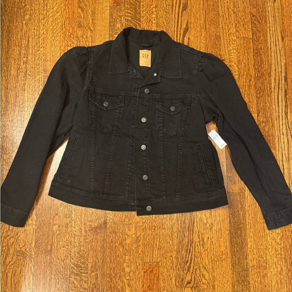 NWT Gap Black Denim Puff Sleeve Jean Jacket